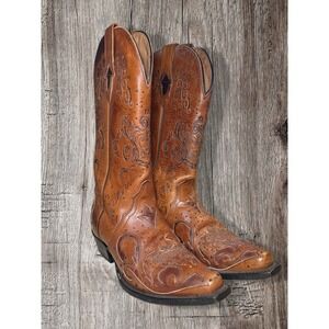 Sterling River Distressed Embroidered Red Leather Cowboy Boots Womens 5